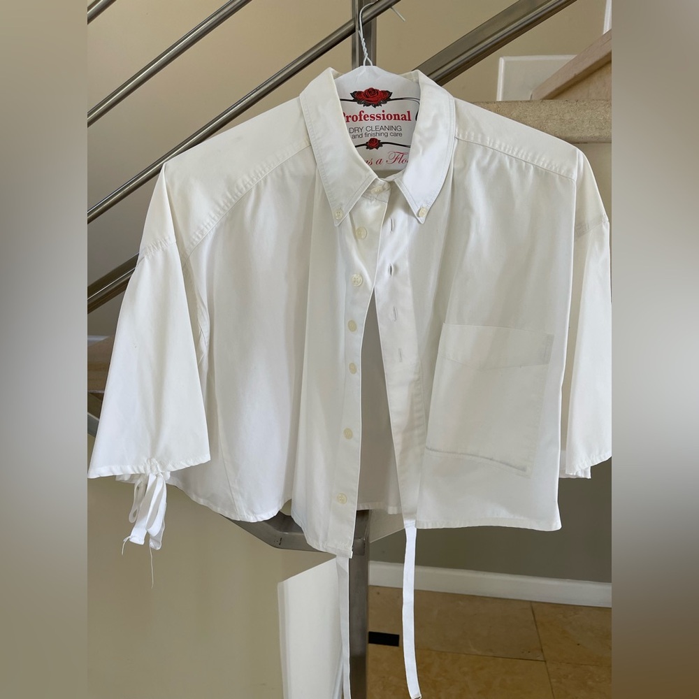 White Cropped Button-Up Shirt
